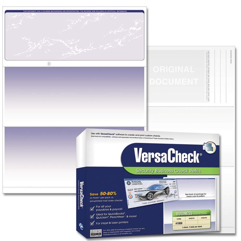 VersaCheck Secure Checks - 500 Blank Business Voucher Checks - Blue Prestige - 500 Sheets Form #1000 - Check on Top - Image 1